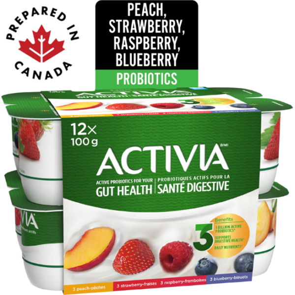 Activia Probiotic Yogurt, Strawberry/Blueberry/Raspberry/Peach Flavour