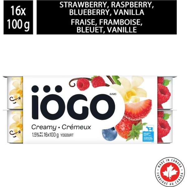 IOGO Strawberry Raspberry Blueberry Vanilla Yogurt Cups 1.5%