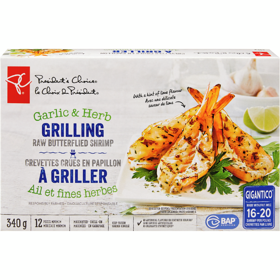 President’s Choice Garlic and Herb Grilling Raw Butterflied Shrimp