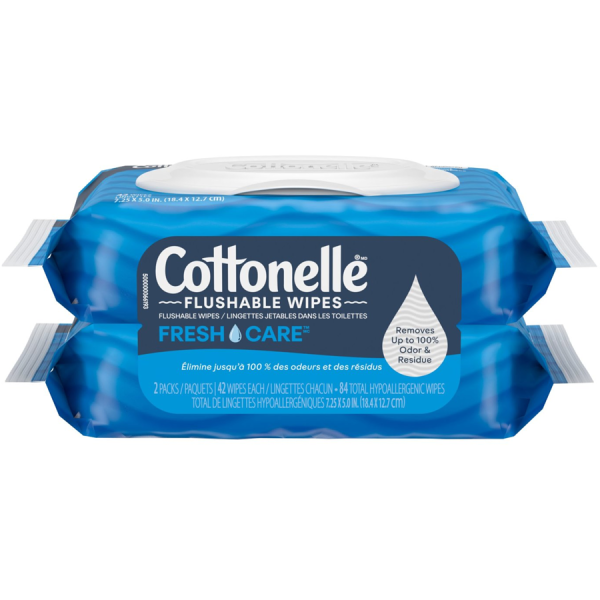 Cottonelle Fresh Care Flushable Wet Wipes, Adult Wet Wipes, 2 Flip-Top Packs, 42 Wipes per Pack (84 Total Flushable Wipes)